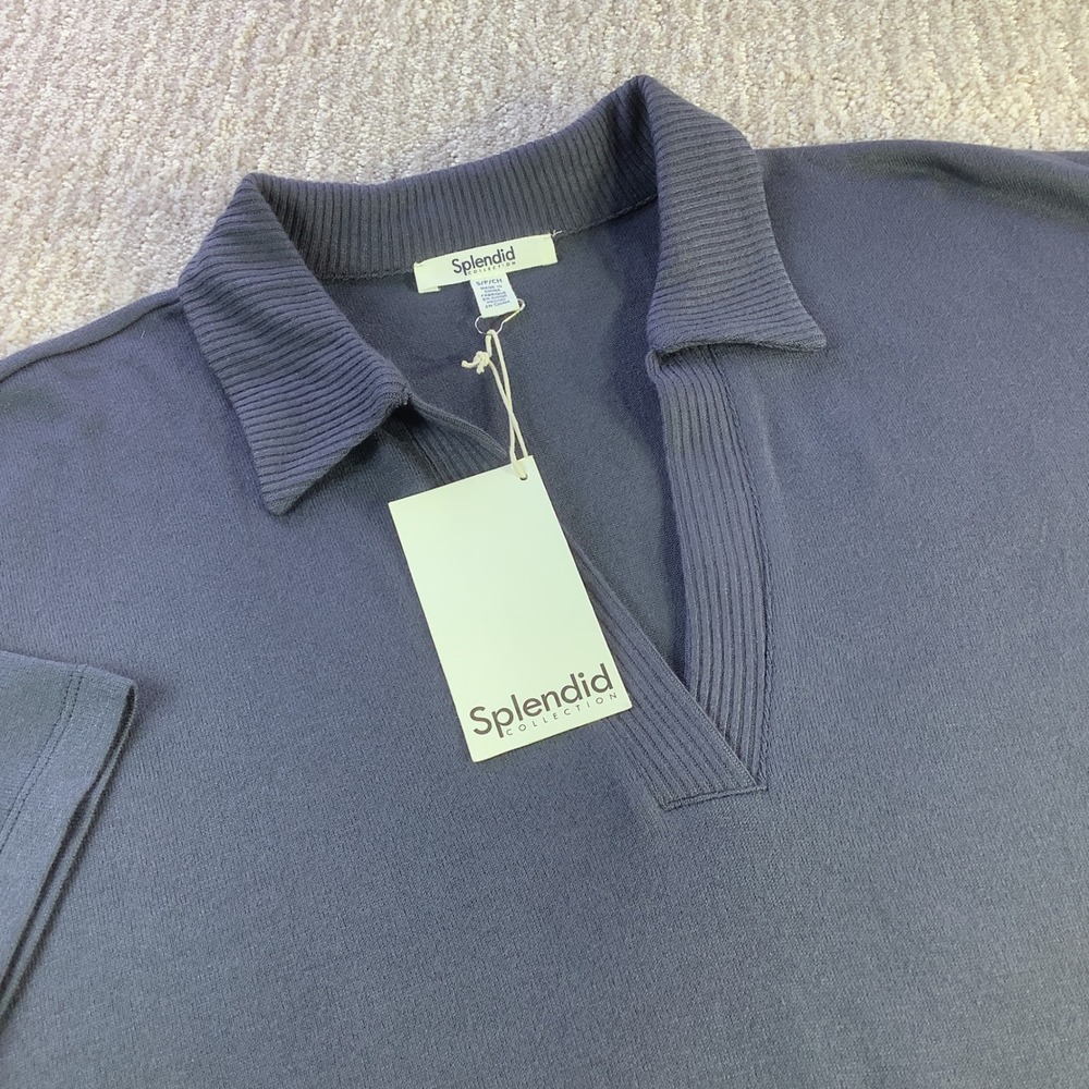 Splendid Collection Womens‎ V Neck Knit Polo Top Blue Size S NWT